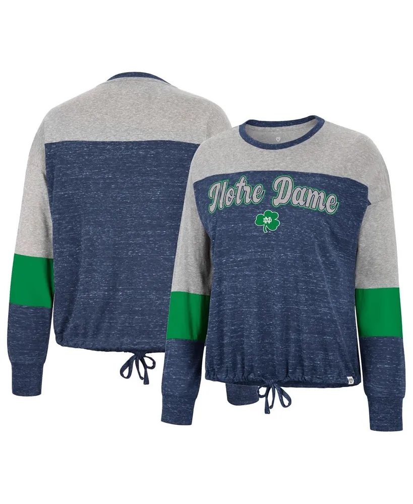 Women's Colosseum Navy Notre Dame Fighting Irish Joanna Tie Front Long Sleeve T-shirt