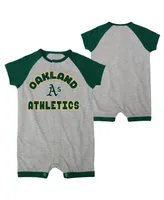 Newborn and Infant Boys Girls Heather Gray Oakland Athletics Extra Base Hit Raglan Full-Snap Romper