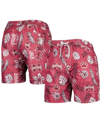 Men's Wes & Willy Maroon Mississippi State Bulldogs Vintage-Like Floral Swim Trunks