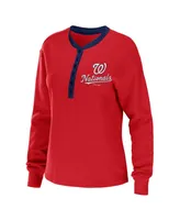 Women's Wear by Erin Andrews Red Washington Nationals Waffle Henley Long Sleeve T-shirt