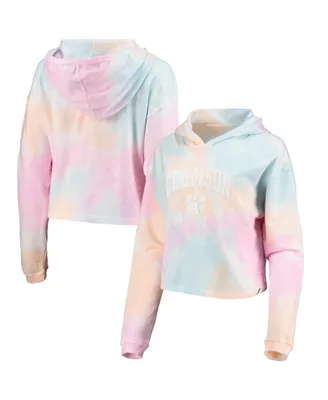 Women's League Collegiate Wear Pink, White Clemson Tigers Tie-Dye Cropped Pullover Hoodie