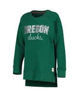 Women's Pressbox Green Oregon Ducks Steamboat Animal Print Raglan Pullover Sweatshirt
