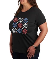 Hybrid Apparel Trendy Plus Flower Grid Graphic T-shirt