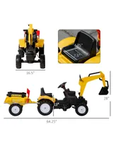 Aosom Digger Ride-on Truck Kids Car with Horn, Excavator Ride-on Toy, Imaginative Toy Construction Car, 6 Wheels & Detachable Trailer, Yellow