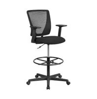 Emma+Oliver Ergonomic Mid-Back Mesh Drafting Chair With Fabric Seat, Adjustable Foot Ring And Arms