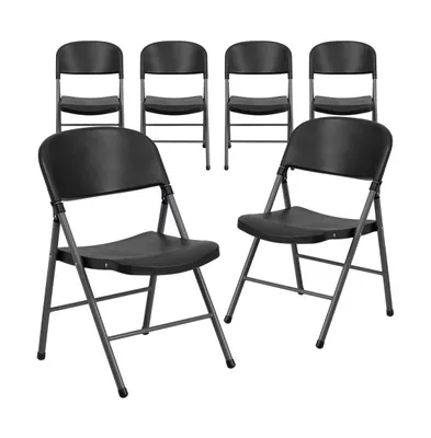 Emma+Oliver 6 Pack 330 Lb. Capacity Plastic Folding Chair With Charcoal Frame