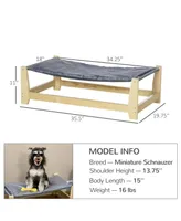 PawHut Raised Pet Bed Wooden Frame Dog Cot with Washable Cushion for Small Medium Sized Dogs Indoor Outdoor, 35.5" x 20" x 11"