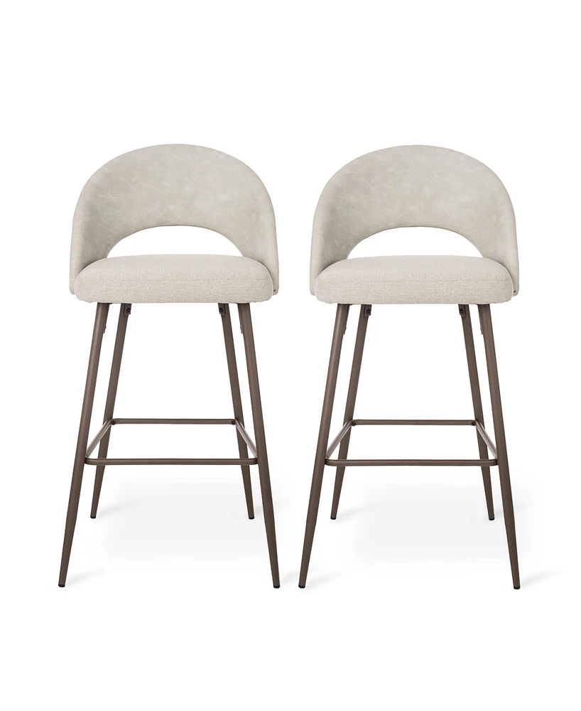 Glitzhome Set of 2 Fabric, Leatherette Bar Stool with Tapered Metal Legs