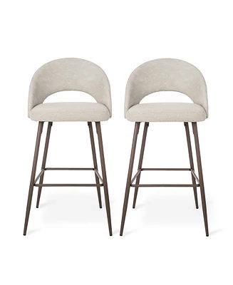 Glitzhome Set of 2 Fabric, Leatherette Bar Stool with Tapered Metal Legs