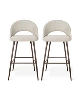 Glitzhome Set of 2 Fabric, Leatherette Bar Stool with Tapered Metal Legs
