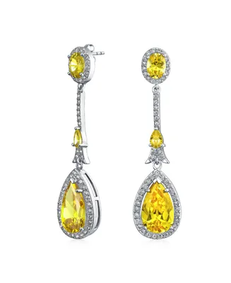 Bling Jewelry Art Deco Cubic Zirconia Halo Long Pear Solitaire Teardrop Cz Statement Dangle Chandelier Earrings For Women Pageant smaid