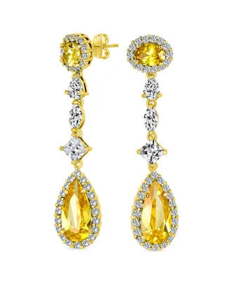 Bling Jewelry Wedding Canary Yellow Aaa Cubic Zirconia Halo Long Pear Solitaire Teardrop Cz Statement Dangle Chandelier Earrings Pageant Bridal Party