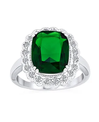 Bling Jewelry Fashion Rectangle Large Solitaire Cz Pave Green Emerald Cut Art Deco Style 10CT Cocktail Statement Ring For Women