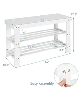 Costway Bamboo Shoe Rack Bench 3-Tier Storage Shelf Holder Home Entryway Hallway
