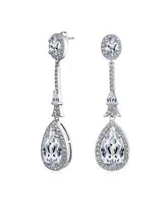 Bling Jewelry Art Deco Cubic Zirconia Halo Long Pear Solitaire Teardrop Cz Statement Dangle Chandelier Earrings For Women Pageant smaid