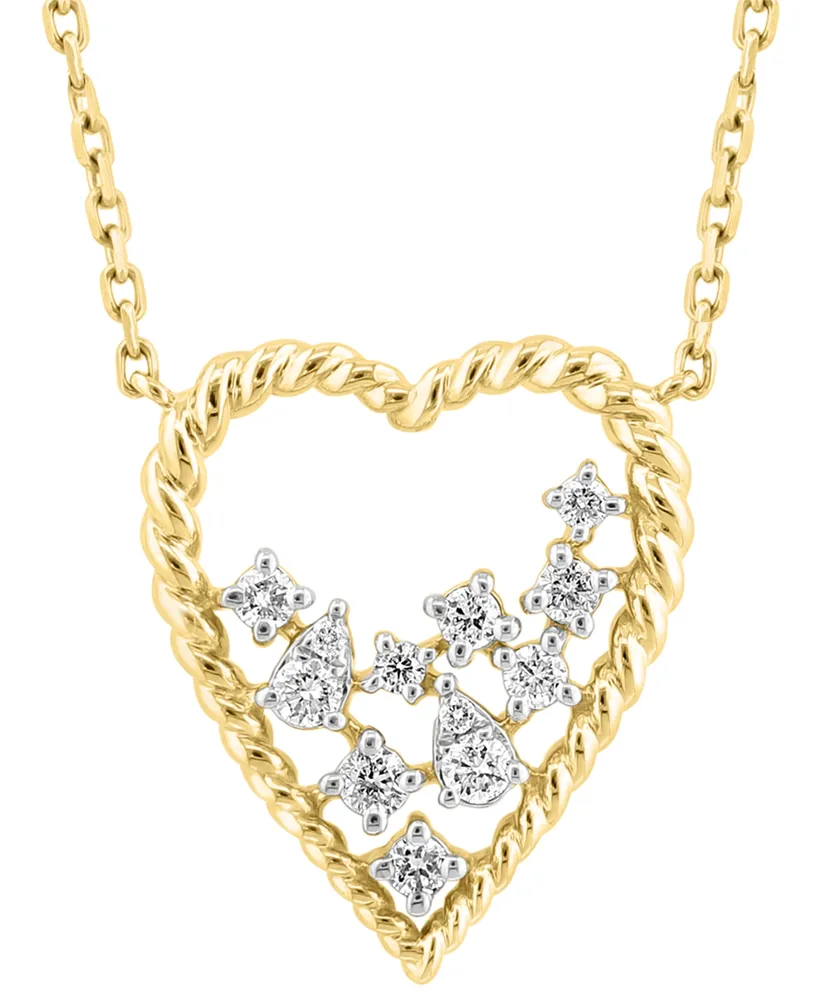 Effy Diamond Scattered Cluster Heart 18" Pendant Necklace (1/4 ct. t.w.) in 14k Gold