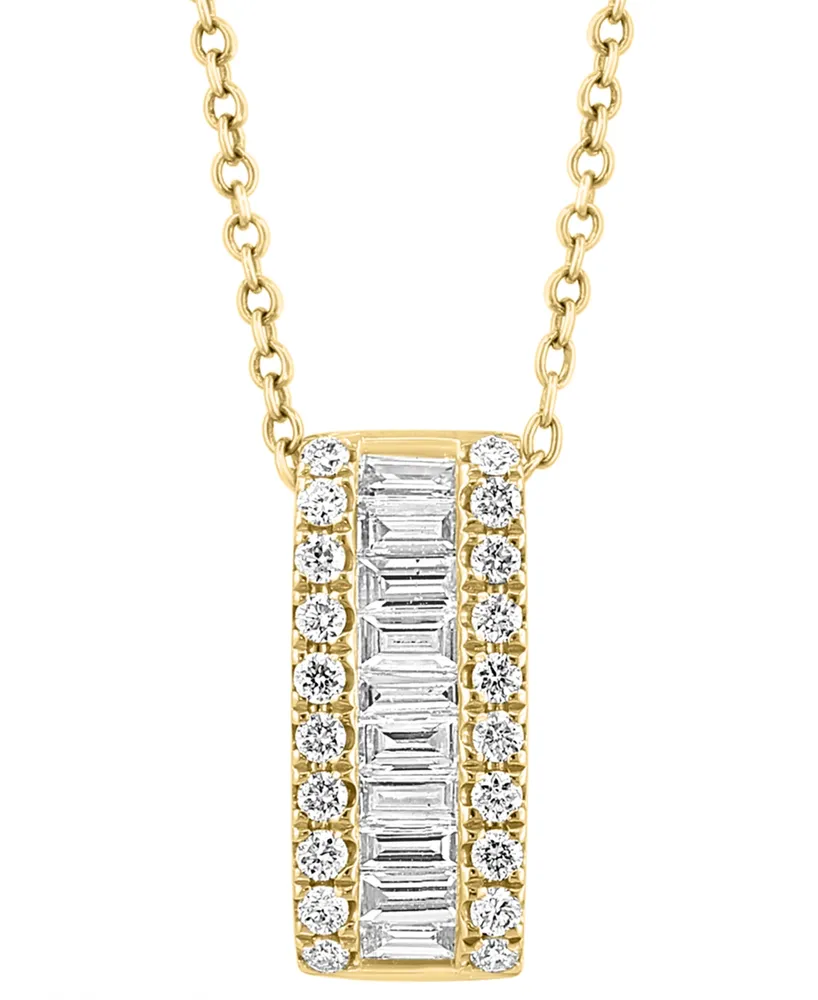 Effy Diamond Baguette & Round Vertical Bar 18" Pendant Necklace (1/2 ct. t.w.) 14k Gold (Also available White Gold)