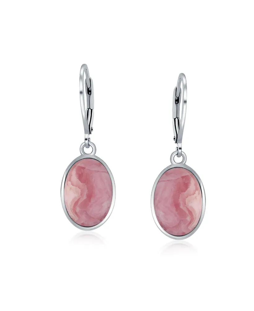 3Ct Natural Pink Rhodochrosite Dome Oval Western Style Bezel Set Lever Back Dangle Earrings For Women .925 Sterling Silver