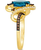 Le Vian Deep Sea Blue Topaz (3 ct. t.w.) & Diamond (3/8 ct. t.w.) Swirl Statement Ring in 14k Gold