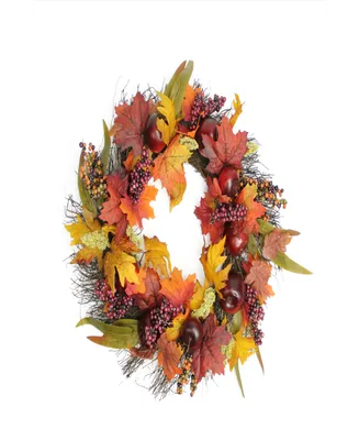 Apple and Berry Maple Leaf Twig Artificial Wreath 22"