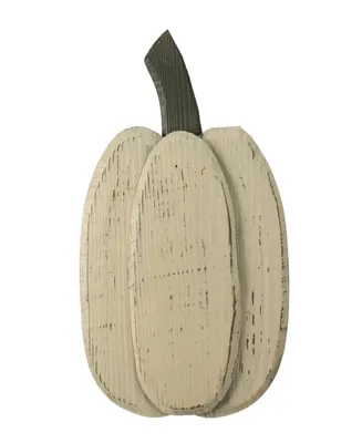 10.5" Small White Wooden Fall Harvest Pumpkin with Stem