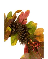 Leaves and Berries Twig Artificial Thanksgiving Wreath - 26" Unlit