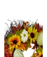 Sunflowers and Gourds Artificial Thanksgiving Wreath - 26" Unlit