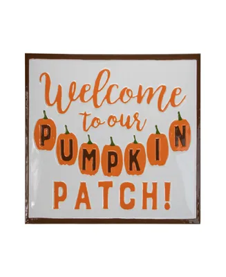 20.25" Orange and White Welcome to our Pumpkin Patch Autumn Metal Wall Decor