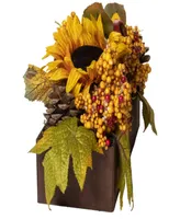 10" Yellow and Brown Sunflowers and Leaves Fall Harvest Floral Arrangement