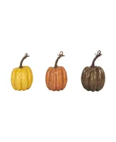 Set of 3 Orange Yellow and Brown Crackle Finish Fall Harvest Pumpkins 4"