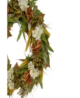 White and Orange Hydrangea Artificial Fall Harvest Twig Wreath 28" Unlit