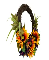 Sunflower and Mum Twig Autumn Artificial Floral Wreath 20"