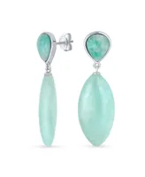 Bling Jewelry Unique Geometric Linear Mint Green Aqua Natural Amazonite Rhombus Shape Tear Drop Multi- Party Dangling Earrings For Women