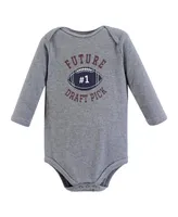 Hudson Baby Boys Cotton Long-Sleeve Bodysuits, Football, 3-Pack