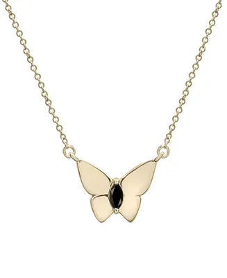 Onyx Butterfly 17" Pendant Necklace in 14k Gold-Plated Sterling Silver