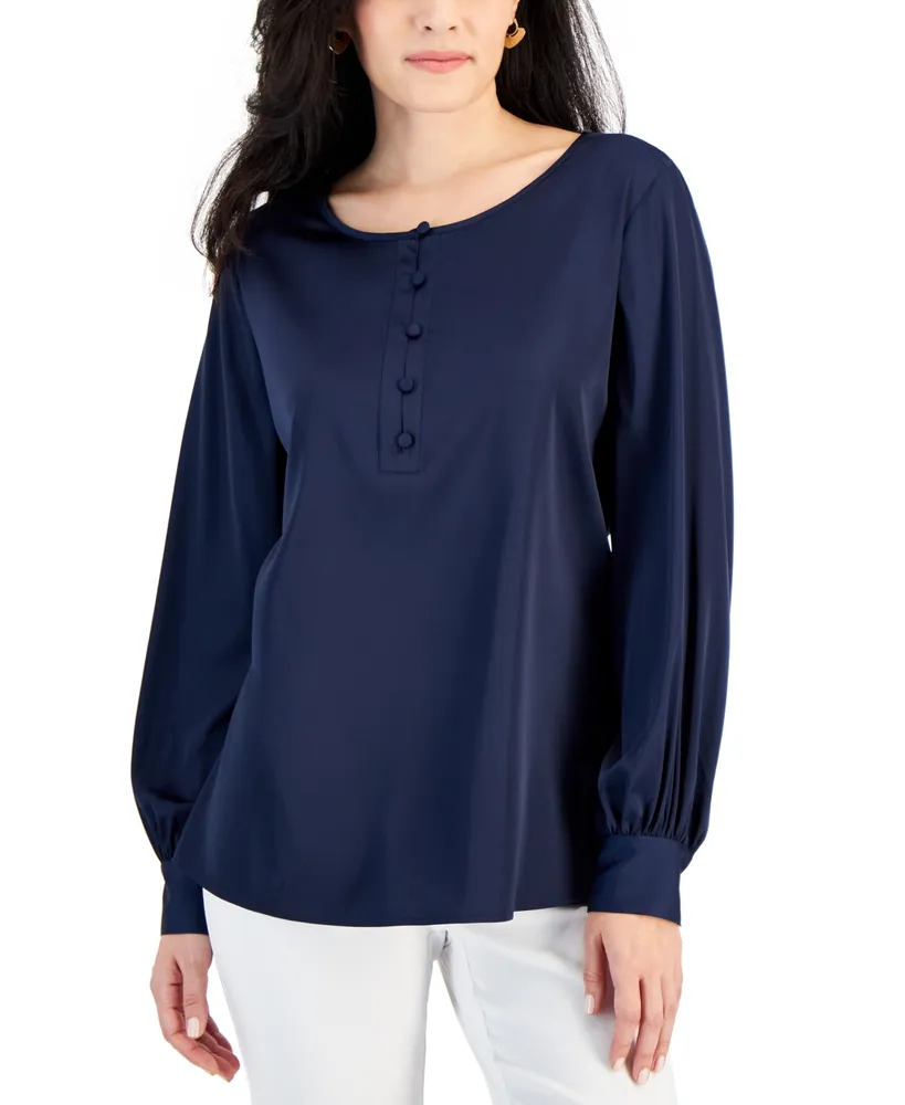 Jm Collection Petite Satin Button-Up Blouse, Created for Macy's