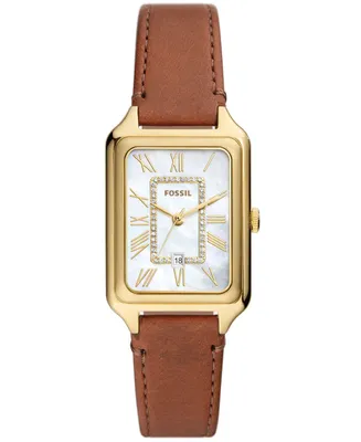 Fossil Women's Raquel Three-Hand Date Medium Brown Genuine Leather Watch, 26mm
