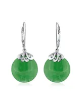 Bling Jewelry Western Style Filigree Lever Back Gemstones Green Dyed Jade Flat Round Circle Disc Dangle Drops Earrings For Women .925 Sterling Silver