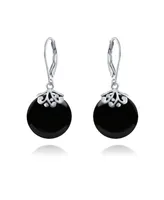 Bling Jewelry Western Style Filigree Lever Back s Black Natural Onyx Flat Round Circle Disc Dangle Drops Earrings For Women Sterling Silver