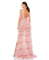 Women's High Low Tiered Gown With Built Bodysuit