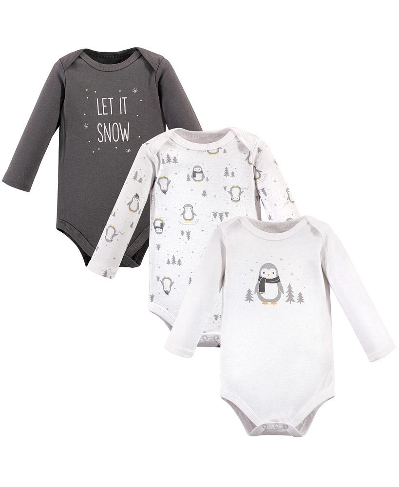 Hudson Baby Baby Unisex Baby Cotton Long-Sleeve Bodysuits, Gray Penguin