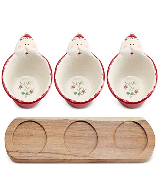 Winterberry Santa Dip Bowls with Wood Base