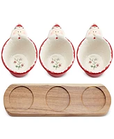 Winterberry Santa Dip Bowls with Wood Base