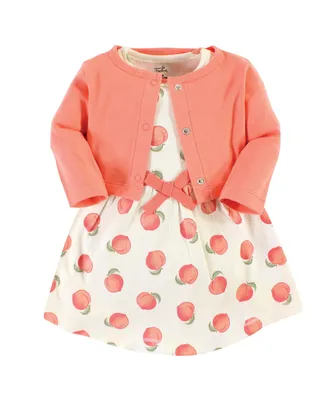 Touched by Nature Baby Girl Organic Cotton Dress and Cardigan, Peach