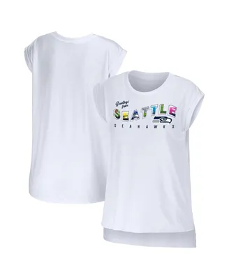 Women's Wear by Erin Andrews White Seattle Seahawks Greetings From Muscle T-shirt