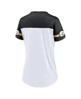 Women's Fanatics White Pittsburgh Steelers Dueling Slant V-Neck Lace-Up T-shirt