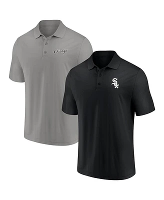 Men's Fanatics Black, Gray Chicago White Sox Dueling Logos Polo Shirt Combo Set