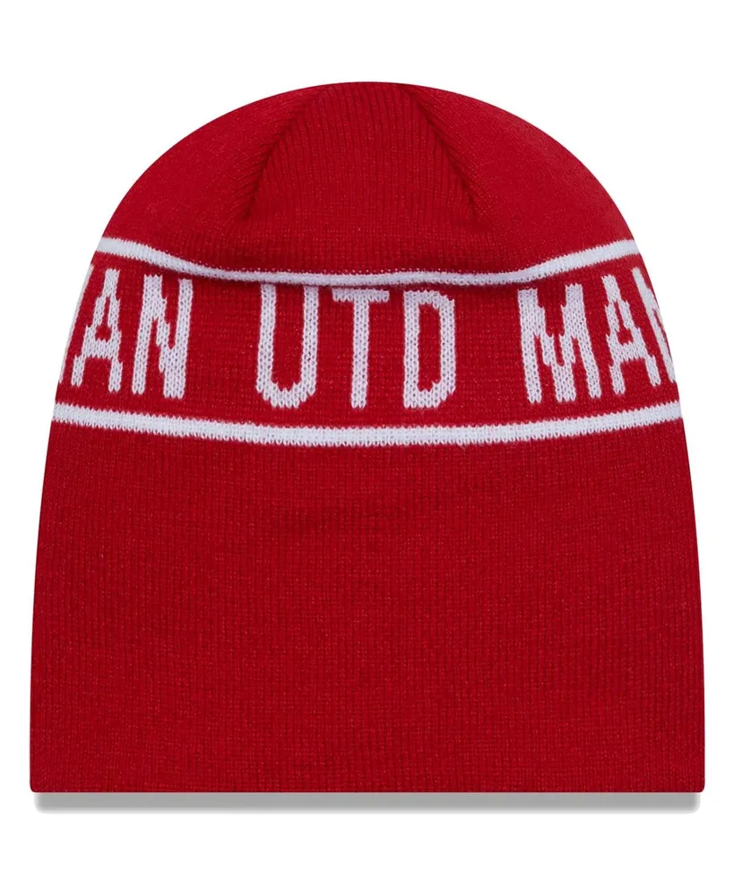 Men's New Era Red Manchester United Wordmark Skull Knit Hat