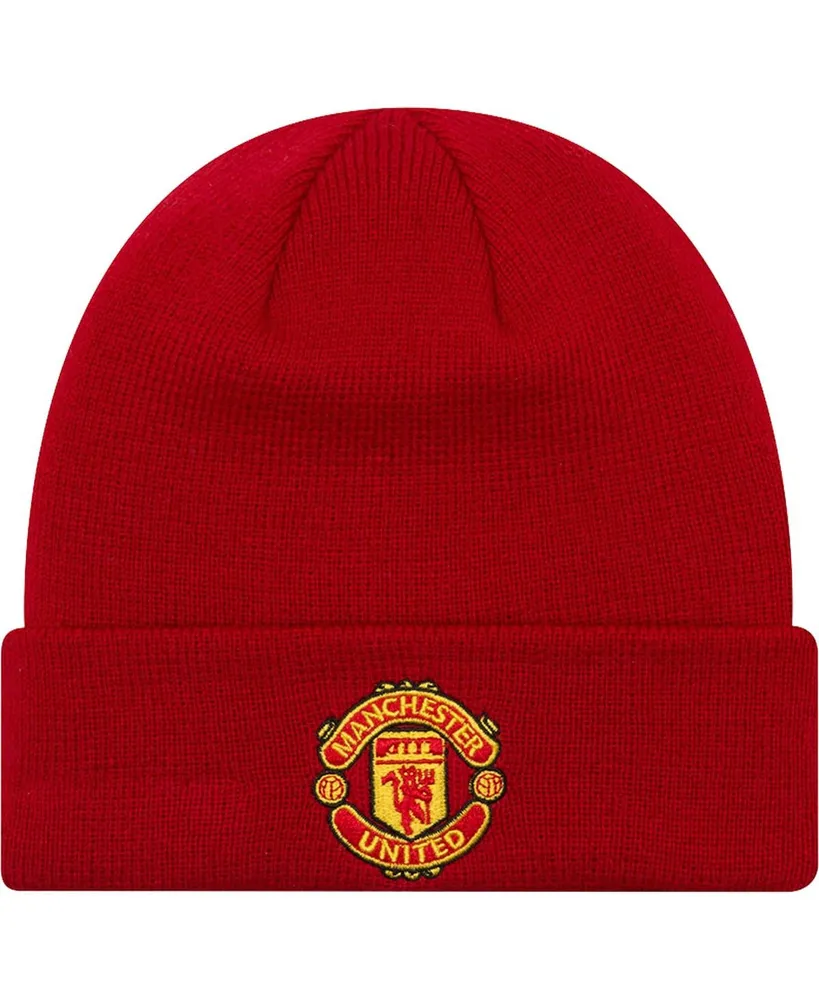 Big Boys New Era Red Manchester United Essential Cuffed Knit Hat