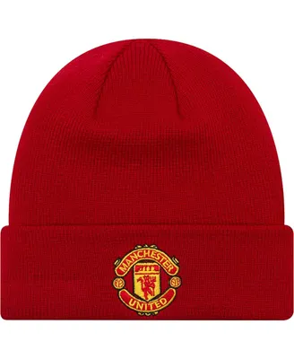 Big Boys New Era Red Manchester United Essential Cuffed Knit Hat